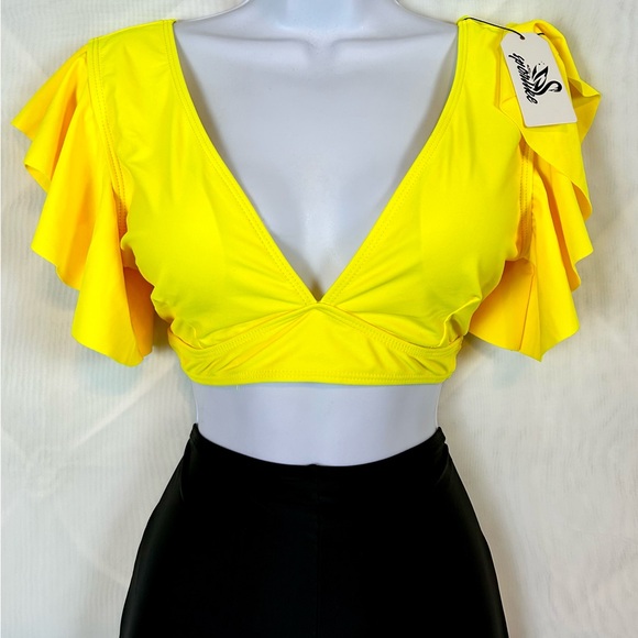 NWT Womens 2 Piece Flutter Top and High Waist Shorts Pin-Up Girl Swimsuit Medium - Picture 2 of 12